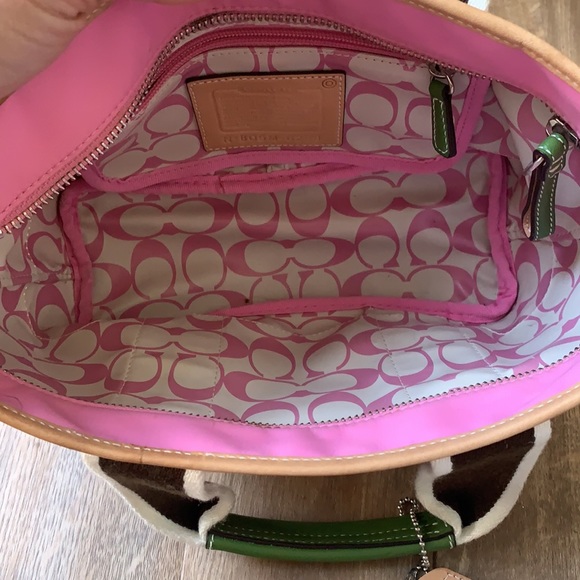Coach Pink Brown Mini Hamptons Nylon Tote Bag - Picture 3 of 11